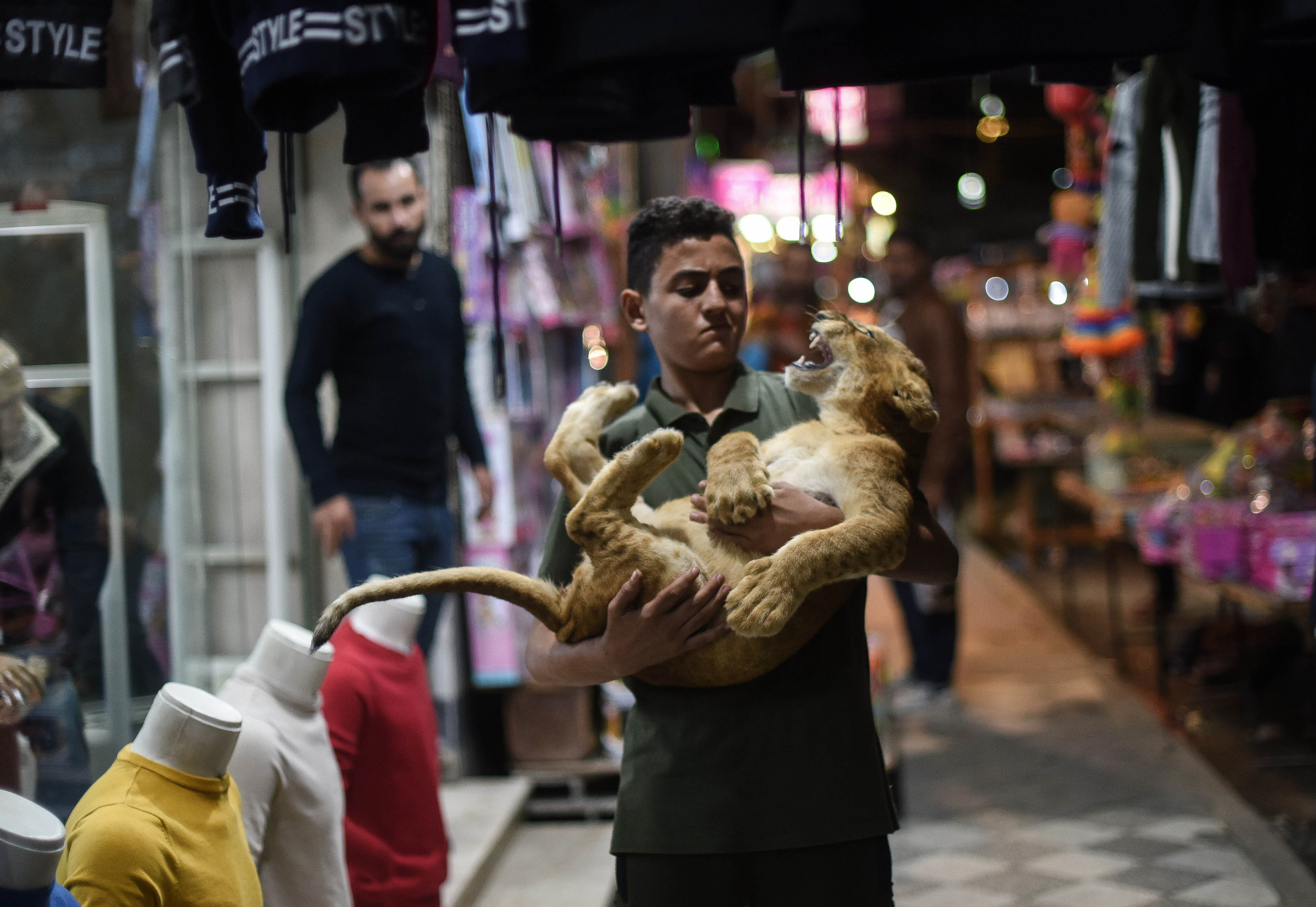 巴勒斯坦男子抱小狮子闲逛旨在引起民众对加沙动物园兴趣