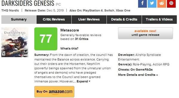 《暗黑血统：创世纪》媒体评分出炉M站均分77褒贬不一_游戏