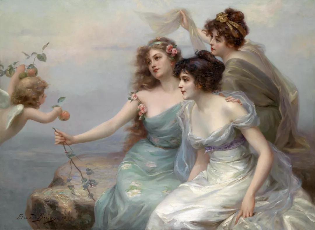 法国画家油画中的仙女,身披薄纱,迷人!