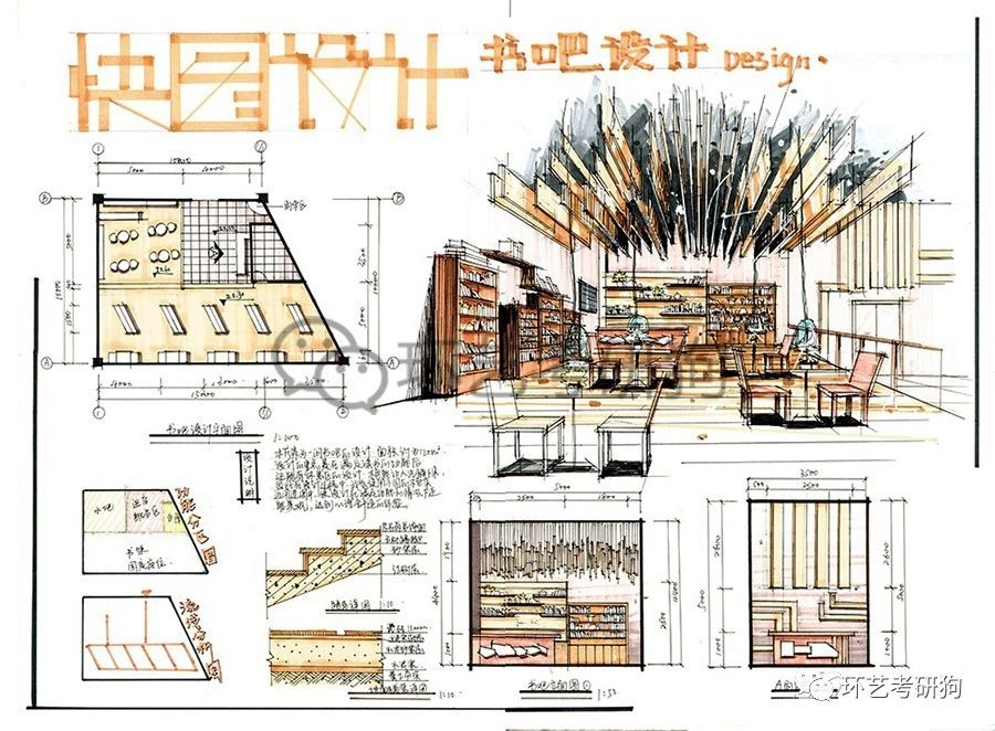 室内快题丨阅读空间书店书吧书房专题作品集锦环艺考研狗