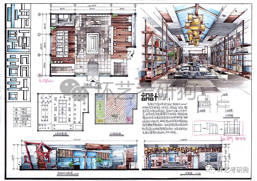 室内快题丨阅读空间书店书吧书房专题作品集锦环艺考研狗