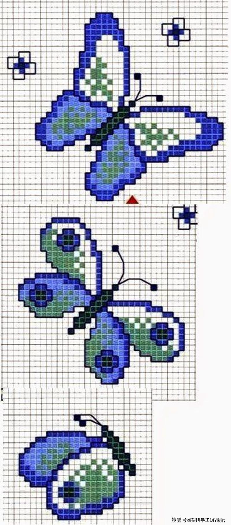 「十字绣图」10个蝴蝶图案,可用于刺绣或者编织