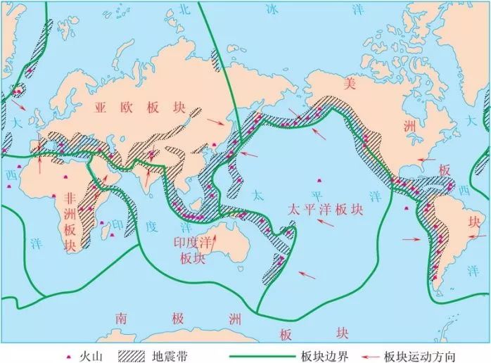 (3)板块内部地壳比较稳定,板块交界地带地壳比较活跃.