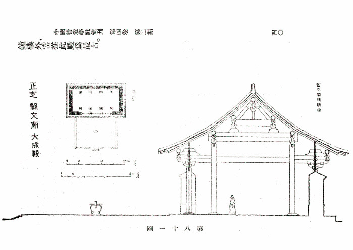 殿平面(第八十一图)五楹,深三间, 但内柱前后各向外移一步,使内槽加大