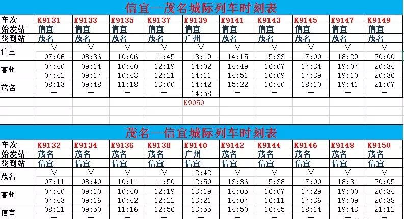 信宜最新旅客列车运行时刻表(增加三水站)