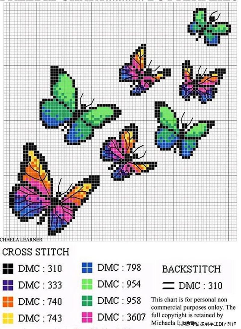 「十字绣图」10个蝴蝶图案,可用于刺绣或者编织