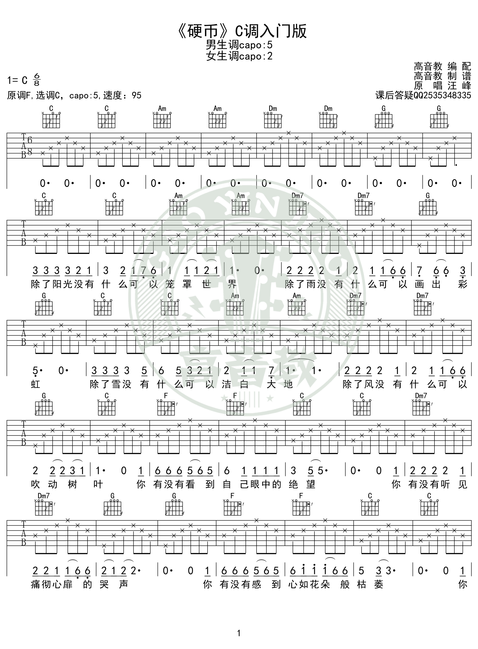 曹操吉他弹唱曲谱入门版_吉他入门曲谱