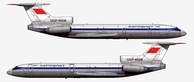 本厂长绘制的苏联民航涂装的cccp-85338号图154b2型客机二视图