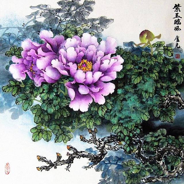 名花抱翠卢光花鸟画