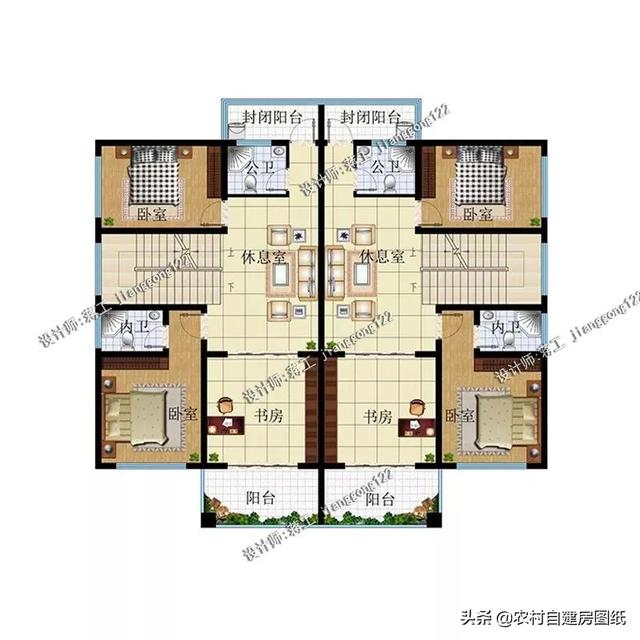 2款农村双拼别墅,兄弟共堂屋,建房成本省一半