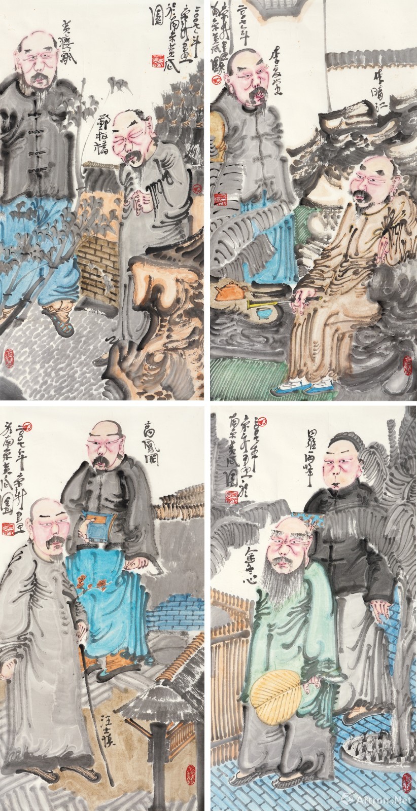 425 周京新 人物四屏设色纸本 镜心 67×34cm×4440 方骏 暮云江南