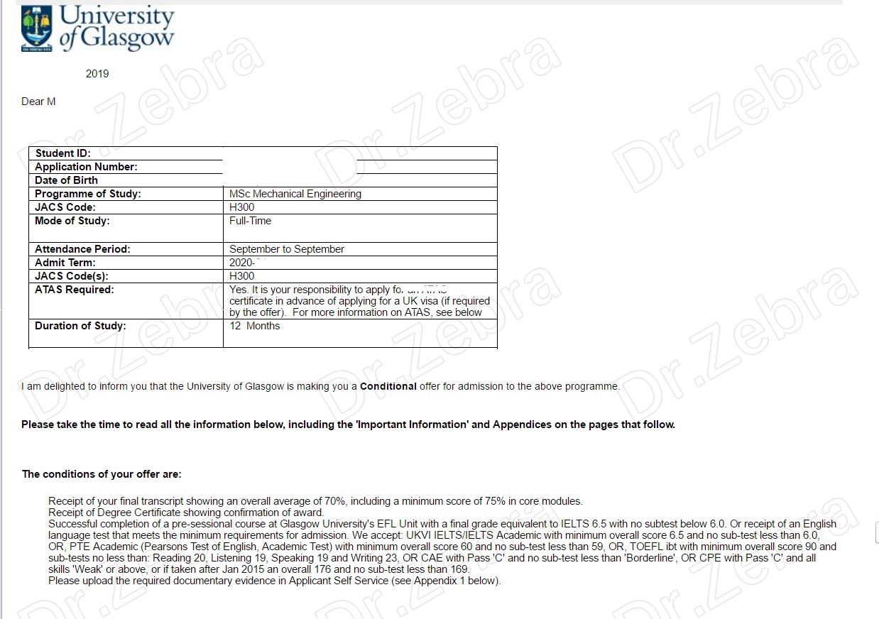 斑马博士、斑马博士留学中心、University of Glasgow、 MSc Mechanical Engineering、 格拉斯哥大学、机械工程硕士