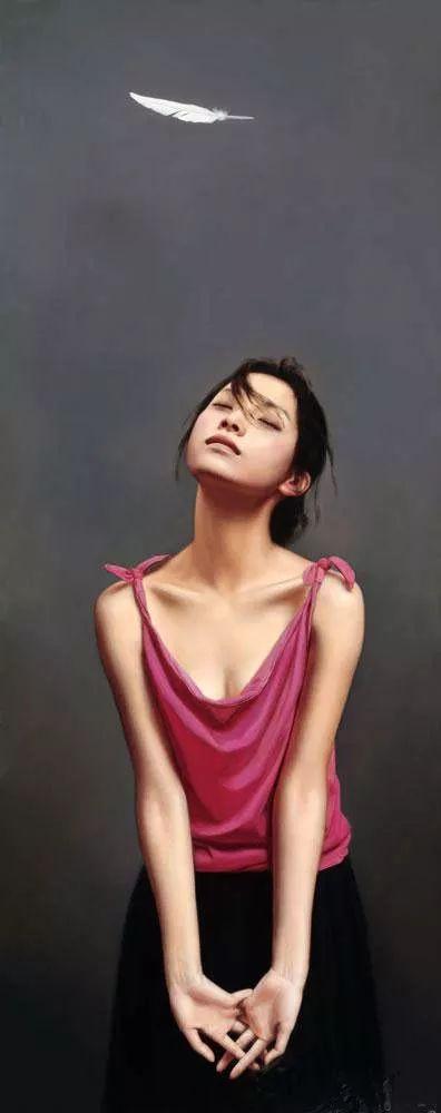 李贵君《红背心女孩》油画