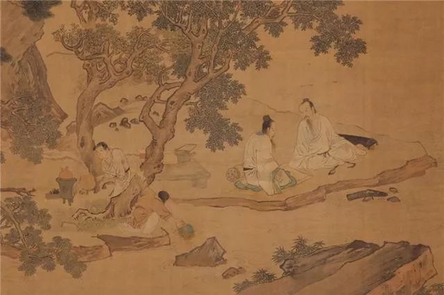 古代部分共有12件展品,包括仇英的《松溪论道图》,戴进的《松阴独钓图