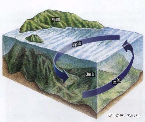 洋流遇到海底不规则的地形,如环形海山,海岭的阻碍,发生回旋,在礁堆海