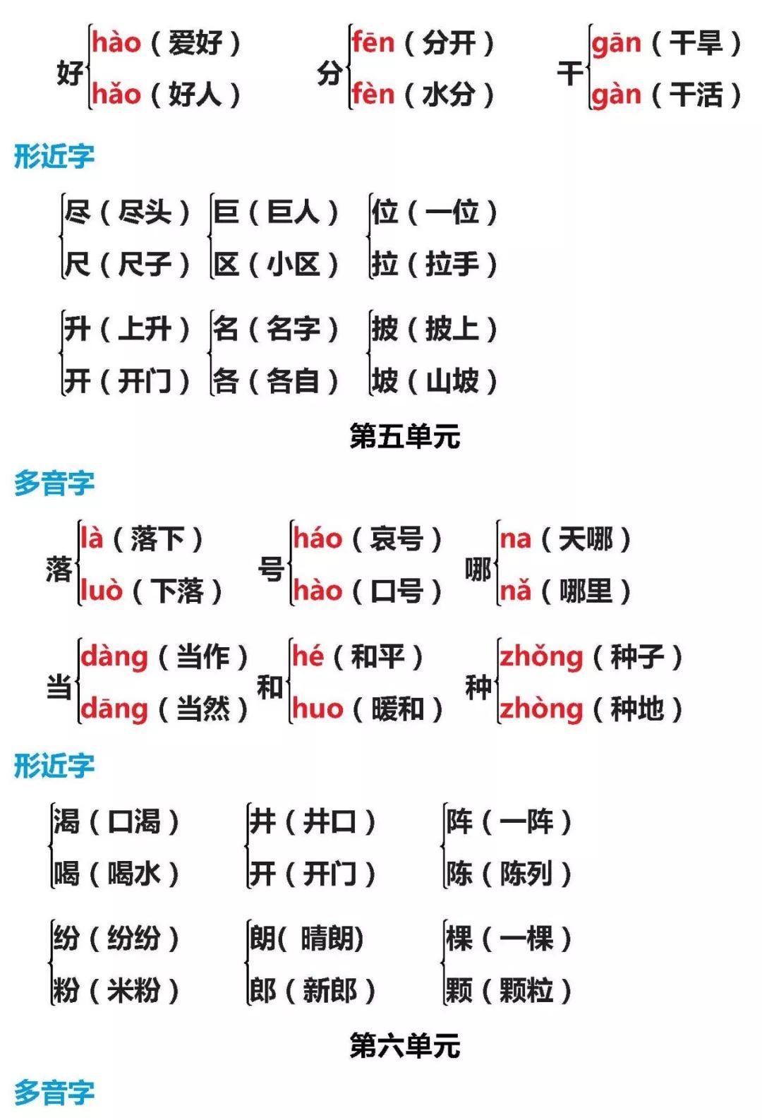 部编版二年级语文上册(多音字 形近字)组词汇总