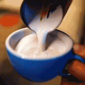 搞笑GIF图：这是在冲咖啡吗，这是艺术品吧，周围人都看呆了_儿子