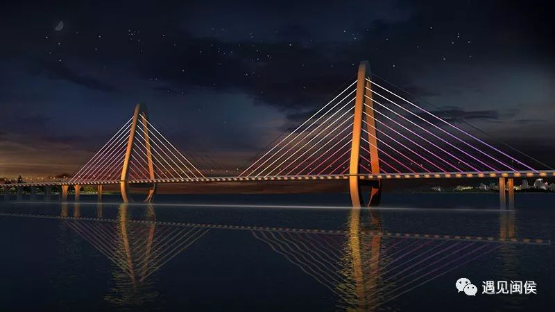 (闽侯二桥(工程名)夜景效果图)