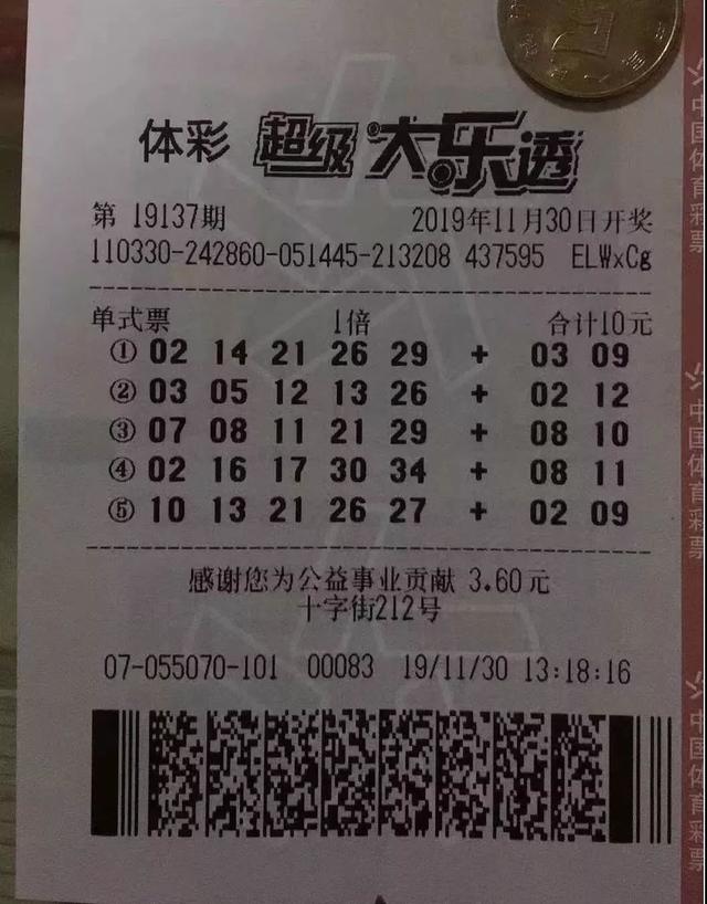 机选了一张大乐透5注单式票