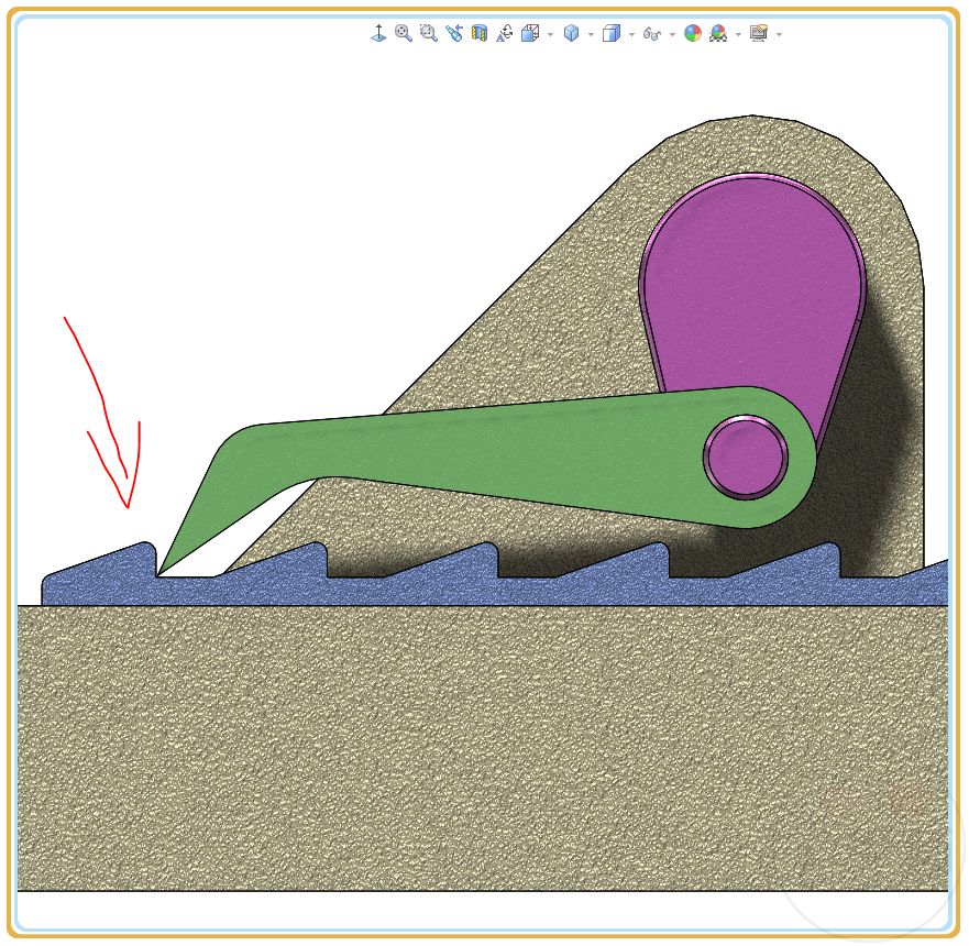 用solidworks设计的棘爪与齿条的仿真运动