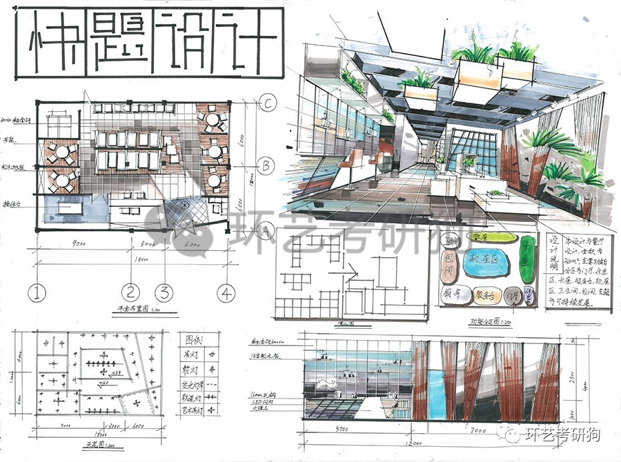 室内快题丨餐饮空间餐厅咖啡馆茶室专题作品集锦环艺考研狗