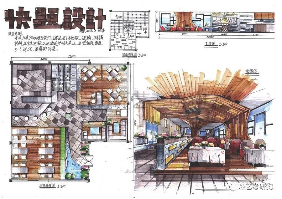 室内快题丨餐饮空间餐厅咖啡馆茶室专题作品集锦环艺考研狗