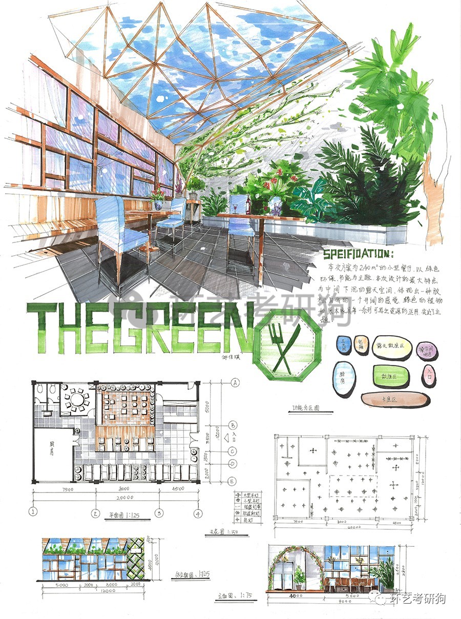 室内快题丨餐饮空间餐厅咖啡馆茶室专题作品集锦环艺考研狗