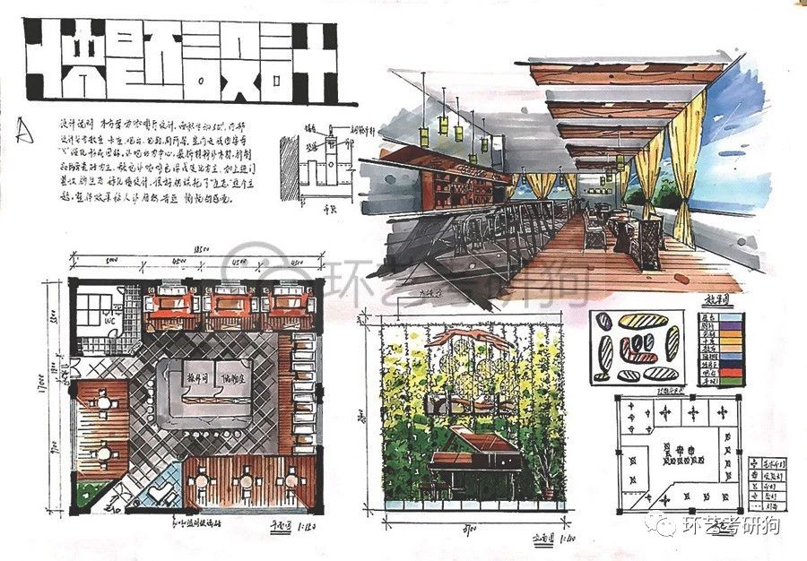 室内快题丨餐饮空间餐厅咖啡馆茶室专题作品集锦环艺考研狗