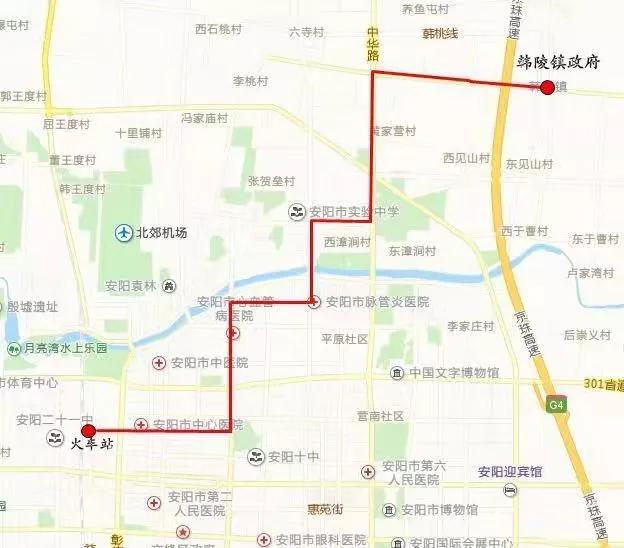 原线路:火车站-解放大道—东风路—盘庚街—平原路—邺城大道—中华路