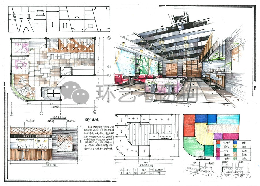 室内快题丨餐饮空间餐厅咖啡馆茶室专题作品集锦环艺考研狗