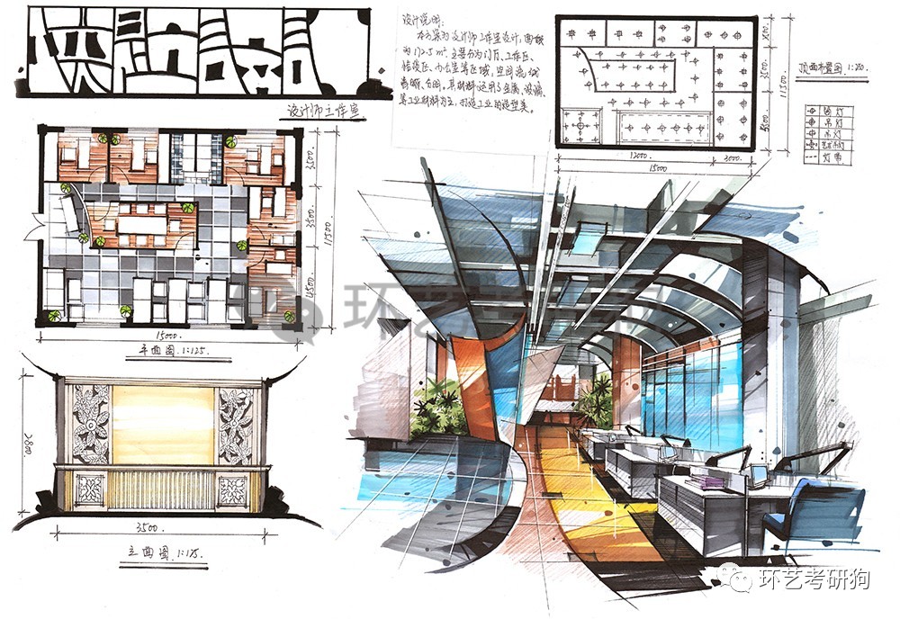 室内快题丨办公空间专题作品集锦环艺考研狗