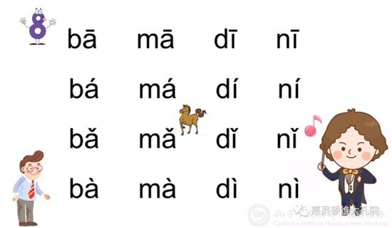 因为他们的声调标准，所以在我的教学中也很早就加入了声调教学的内容。一开始，我先是介绍四声，描述每种声