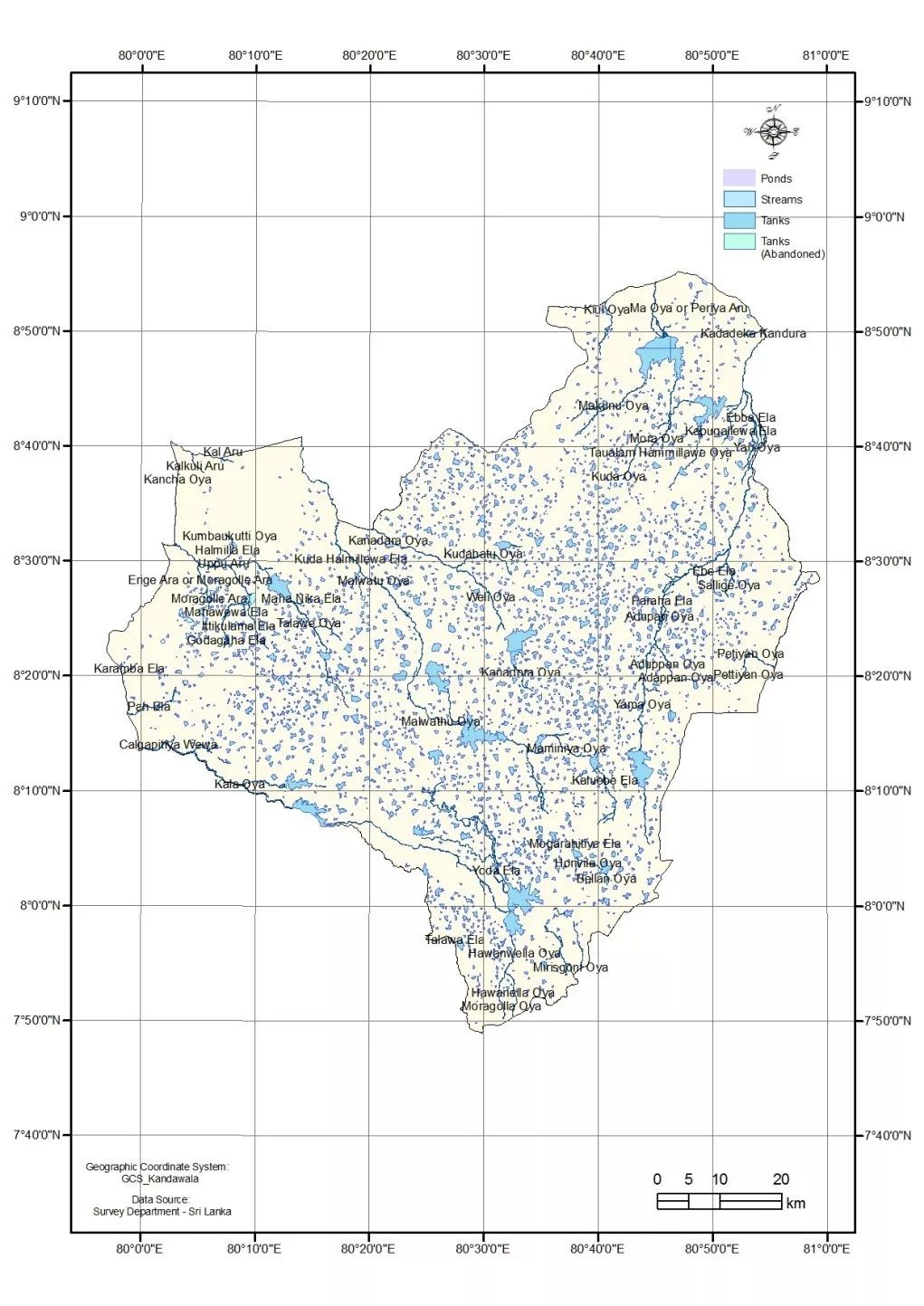 图/斯里兰卡中北部省中人工水库的分布 来源/课程资料