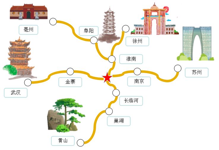 可达阜阳,苏州,徐州,黄山等城市