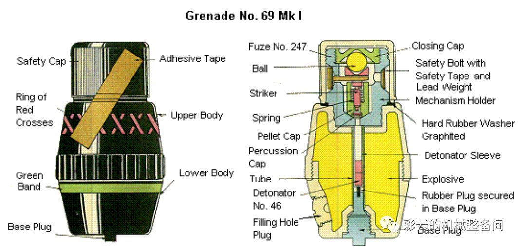 69进攻手榴弹结构剖视图