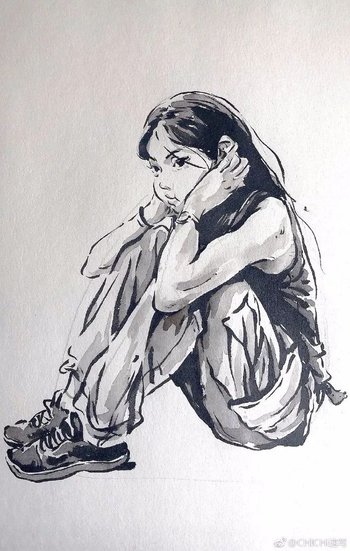清华小哥笔下的水墨速写,水墨届的一股清流,画中人美得让人脸红心跳