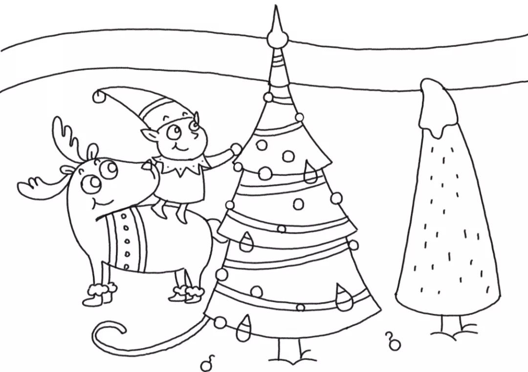 雪人雪橇和圣诞树美美的节日简笔画来啦