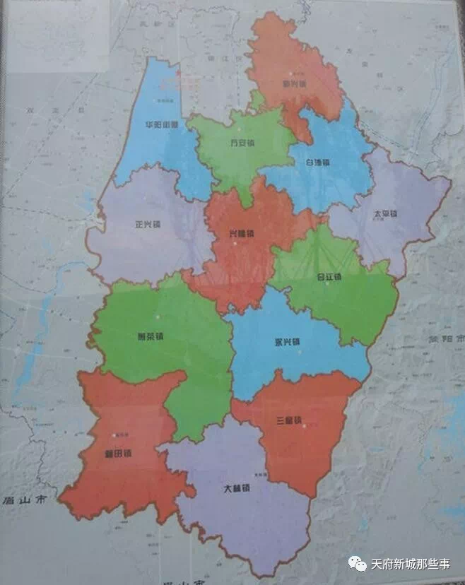 ▼成都天府新区调整后的行政区划地图图片