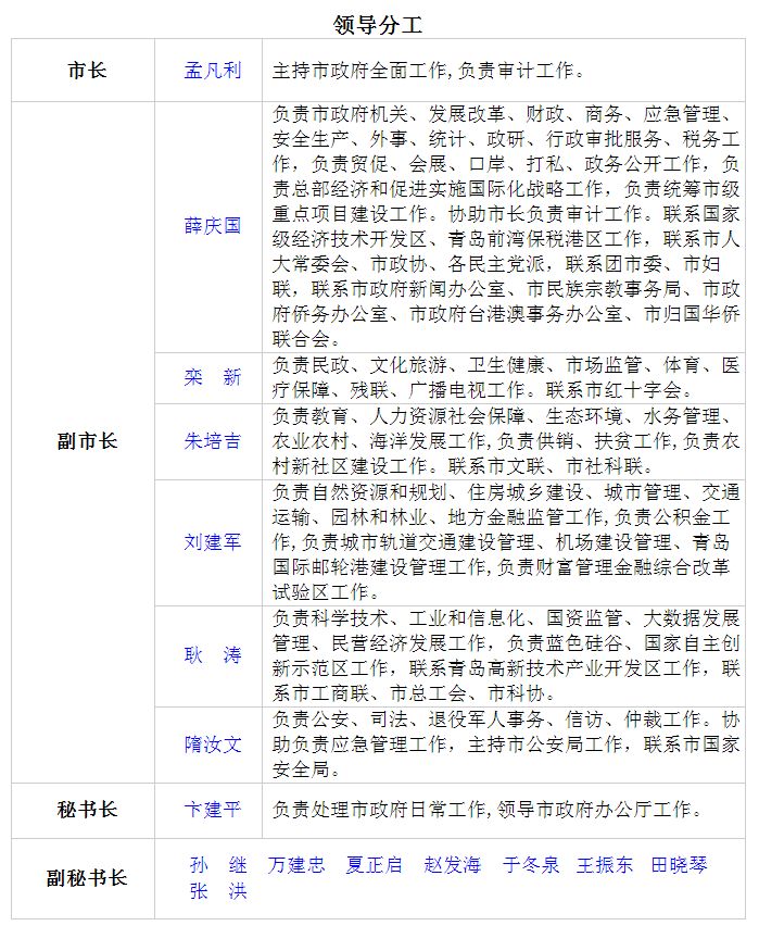 权威发布青岛市政府领导班子分工确定