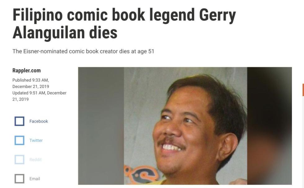 菲律宾漫画家GerryAlanguilan去世享年51岁_Ilyn
