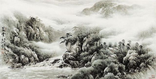 千山烟云 -- 黄玉洲彩墨山水画