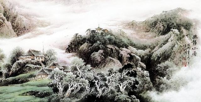 千山烟云黄玉洲彩墨山水画