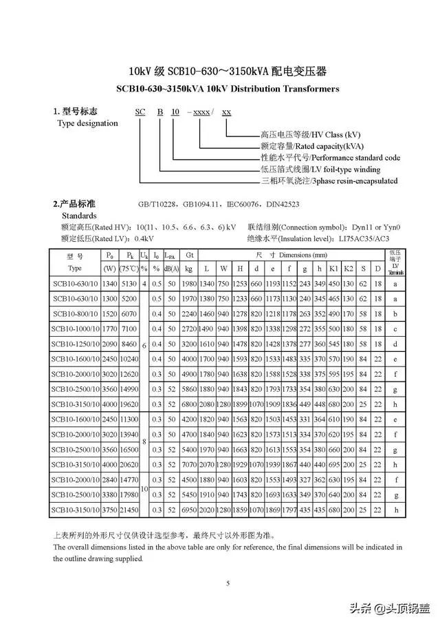 变压器型号以及尺寸大全