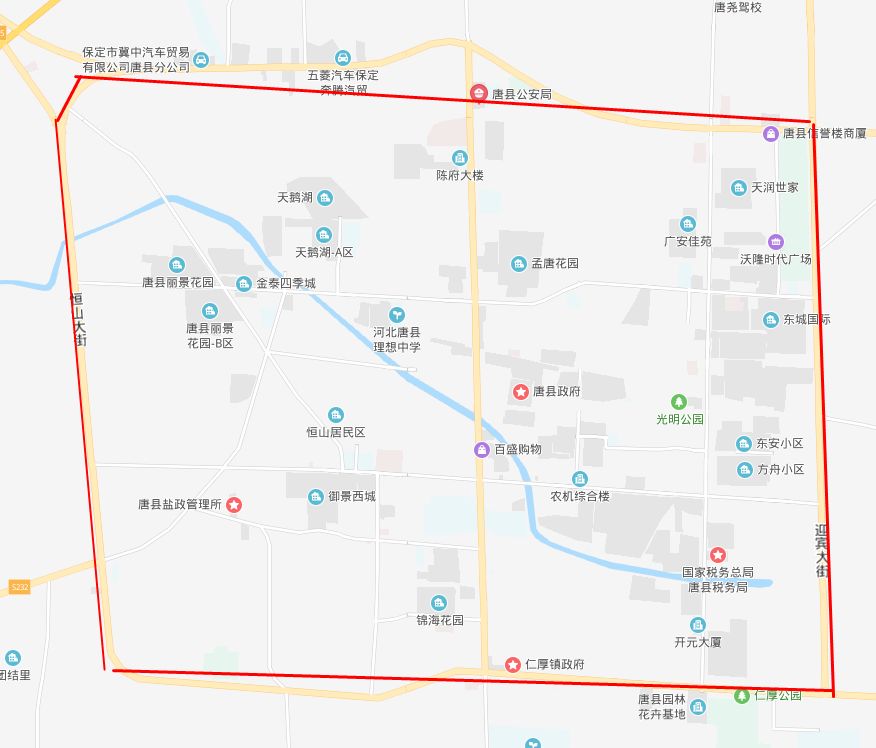 因为京津冀同步限行, 河北各地限行尾号与北京同步, 唐县限行区域 县