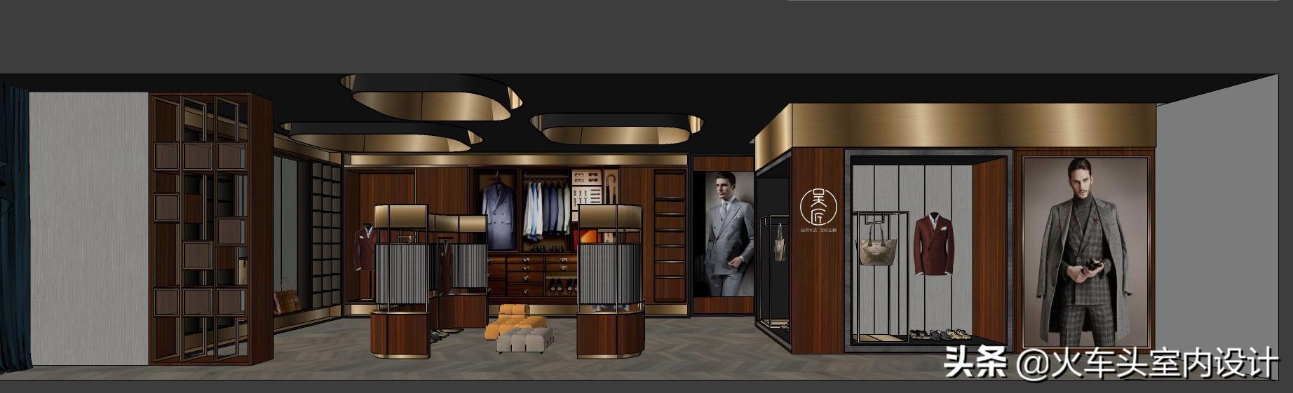 西装高端定制服装店轻奢风格丨su模型 全套cad施工图纸