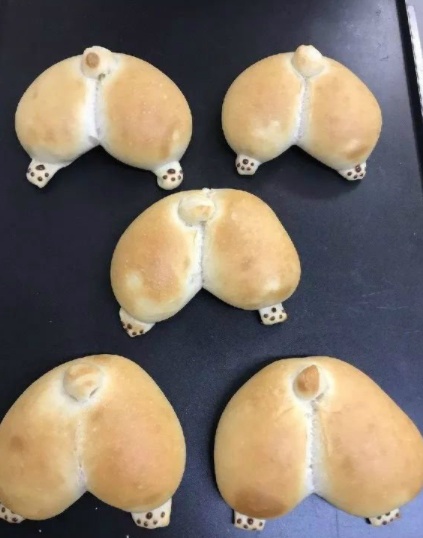 搞笑爆笑动图：柯基pp造型的烤面包