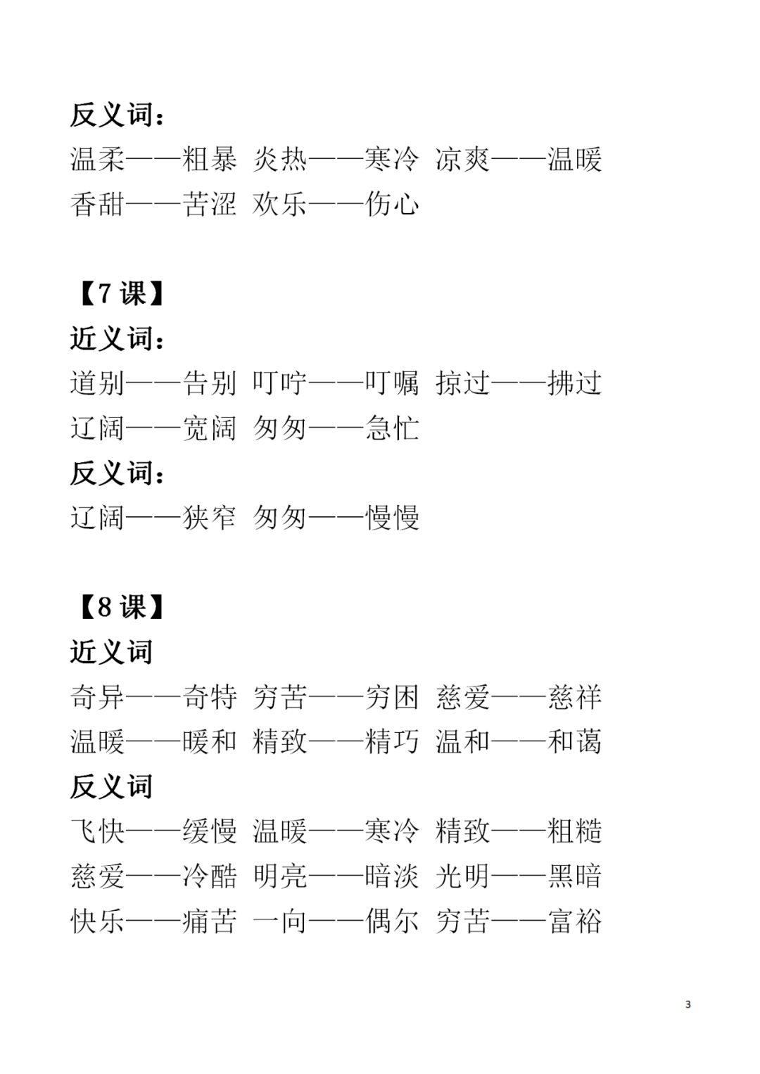 2019部编版16年级上全册近义词反义词可