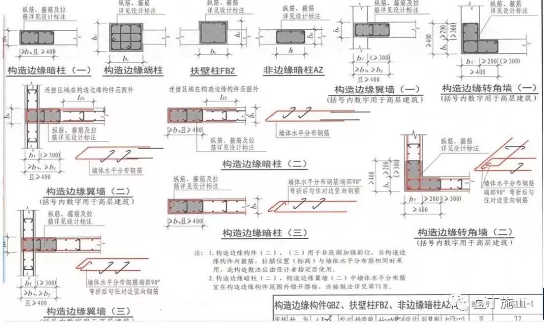 重点掌握:①了解构造边缘暗柱,端柱,扶壁柱边缘翼墙,转角墙构造.