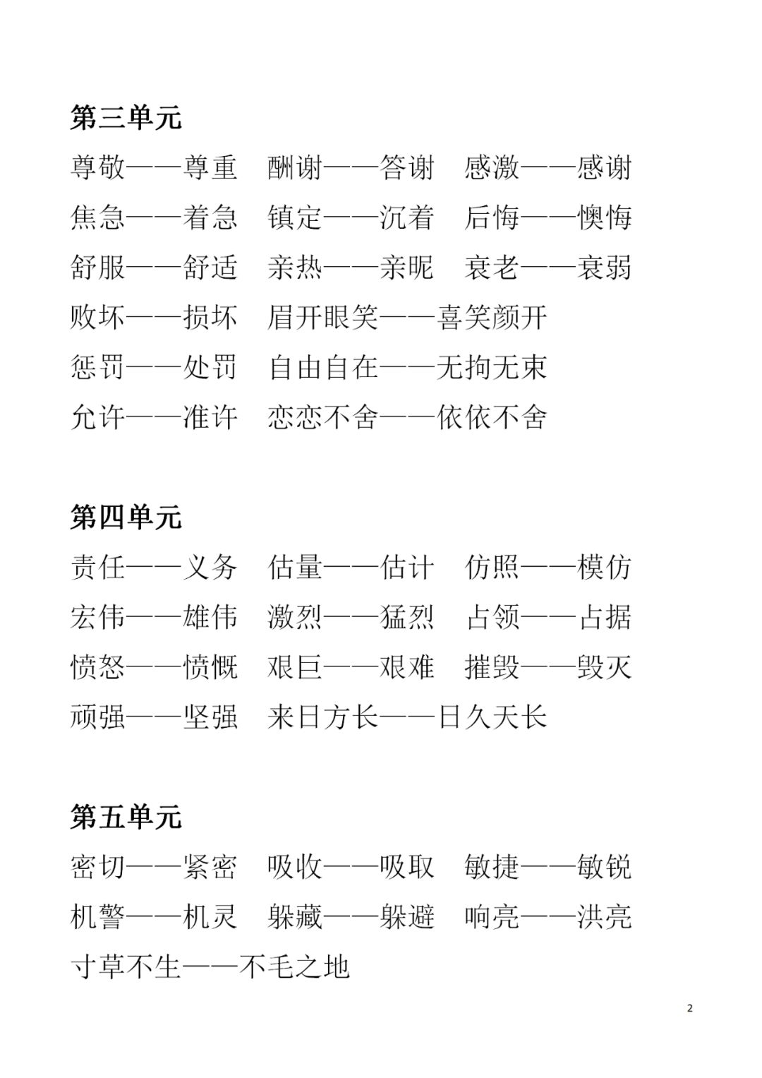 2019部编版1-6年级(上)全册近义词 反义词(可下载)