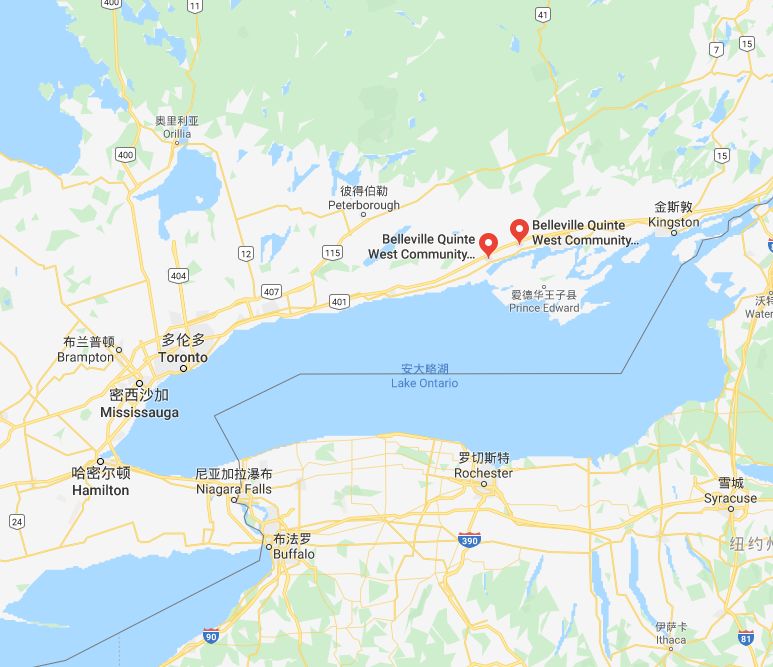 它位于安大略湖上昆蒂湾(bay of quinte)的西端.